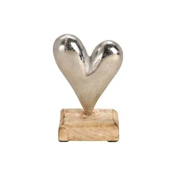 Hliníkové srdíčko na dřevěném podstavci 14x9x5 cm