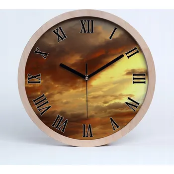 Hodiny Tichá nástěnná dřevěná hodiny východ slunce průměr 25 cm