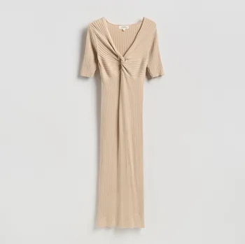 Dámské šaty Reserved - Úpletové midi šaty - béžová - 528IY-08M - 528IY-08M-M