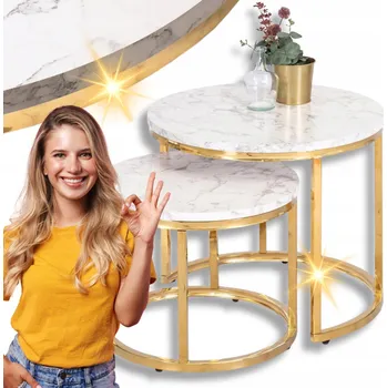 Konferenční stolek Konferenční stolek Mebel Elite kulatý 60 x 60 x 45,5 cm bílý, zlatý