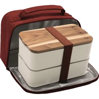 Svačinový box Svačinový box Akinod 11h58 bílý s izolační taškou v červené barvě