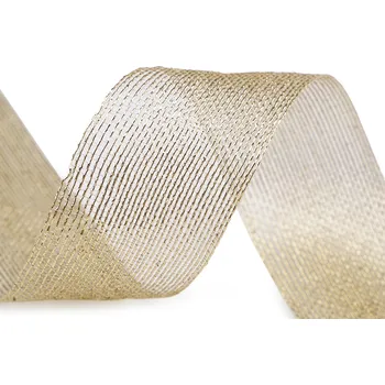 Stuha Dekorační stuha s lurexem šíře 40 mm síťovaná, velké, 2 zlatá sv.