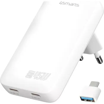 Síťová nabíječka 4smarts FlatPlug Dual 45 W GaN, 2× USB‑C, bílá