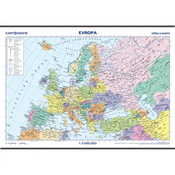 Evropa: Státy a území nástěnná mapa 1:5 000 000 - Kartografie PRAHA (2025, laminovaná s dřevěnými lištami)