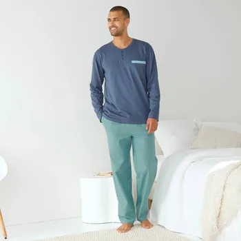 Pánské pyžamo Pyžamo s pruhovanými kalhotami a tuniským výstřihem modrá šedá/bledě modrá 137/146