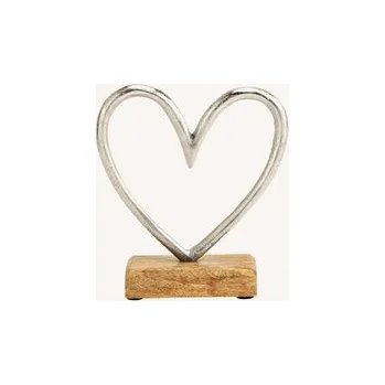 Kovové srdce na dřevěném podstavci 17x16x5 cm