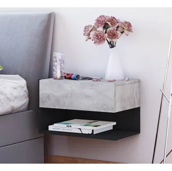 Noční stolek VCM Nástěnný noční stolek Dormal, beton a černá 759737