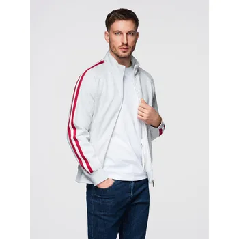 Pánská mikina Pánská mikina s vysokým límcem a pruhy - šedá melanž V1 OM-SSZP-0219 - XXL