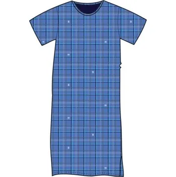 Pánské pyžamo Lonka Košile noční s krátkým rukávem SEEKING modré KOSTKY Velikost: XXL