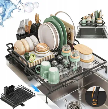 Odkapávač na nádobí ODKAPÁVAČ NA NÁDOBÍ VELKÝ STOJANOVÝ SUŠÁK NA NÁDOBÍ TALÍŘE PŘÍBORY ČERNÝ ROZKLÁDACÍ
