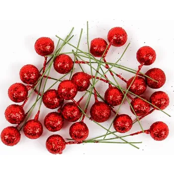 Vánoční dekorace FANDY Cesmína dekorace 12 cm červené glitter