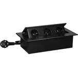 Nábytková zásuvka s plochým frézovaným okrajem a 1,5m kabelem, 3x2P+E, černá