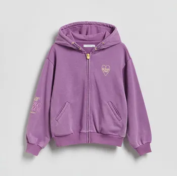 Dívčí mikina Reserved - Bavlněná mikina s&nbsp;kapucí - tmavě fialová - 959HV-49X - 959HV-49X-122