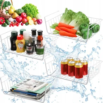 Úložný box 4 KS ZÁVĚSNÝ KOŠÍK POD POLICI ORGANIZÉR KOVOVÝ BÍLÝ 37 X 26 X 11 CM