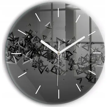 Hodiny Moderní skleněné nástěnné hodiny Tmavá abstrakce bílé ručičky průměr 60 cm