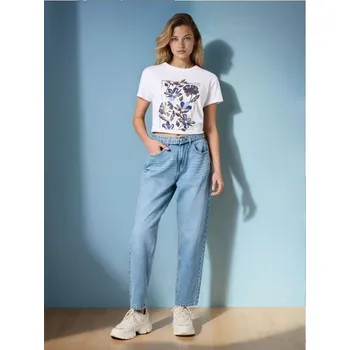 Dámské džíny Sinsay - Mom fit džíny s opraným efektem - modrá - 863GY-05J - 863GY-05J-44