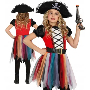 Karnevalový kostým KOSTÝM MALÁ DUHOVÁ PIRÁTKA KORZÁR LOUPEŽNICE HALLOWEEN KARNEVAL 104