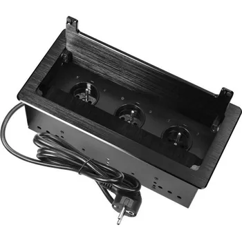 Elektrická zásuvka Nábytková zásuvka s protiprachovým kartáčem a 1,5m kabelem, 3x3x2P+E, černá