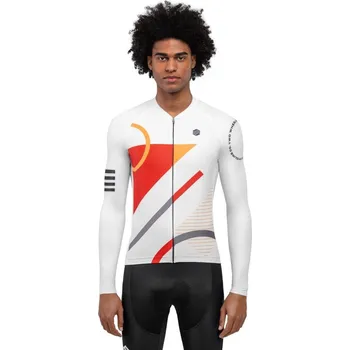 Pánské tričko SIROKO Pánský cyklistický dres s dlouhým rukávem M2 Finish Line Bílá S BÍLÁ|ORANŽOVÁ