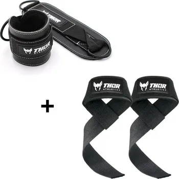 Chránič těla a ramene THOR ATHLETICS Thor Athletics Lifting Straps + Ankle Straps Balíček – Posilování – Černý BÍLÁ|ČERNÁ