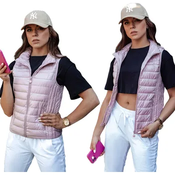 Dámská vesta DÁMSKÁ PROŠÍVANÁ VESTA SE STOJÁČKEM RŮŽOVÁ ty4450 - L