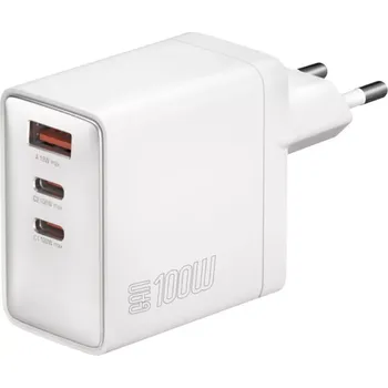 Síťová nabíječka Pocket 100W GaN, 2× USB‑C + USB‑A, bílá
