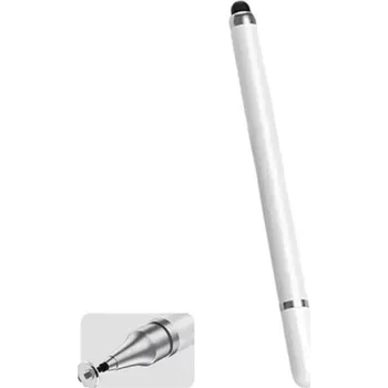 2v1 dotykové pero pro tablety a chytré telefony, univerzální stylus 15,5 cm, silikonová a dotyková špička, kompatibilní s iOS i Android bílá