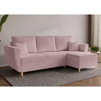 Sedací souprava Rohová rozkládací sedačka SAVONA - růžová - manšestrová látka - LINCOLN 61