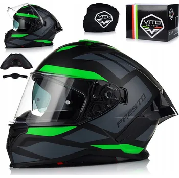 Helma na motorku MOTOCYKLOVÁ PŘILBA | VITO PRESTO AERO | ZELENÁ MATNÁ, SYSTÉM PINLOCK + SLUNEČNÍ CLONA