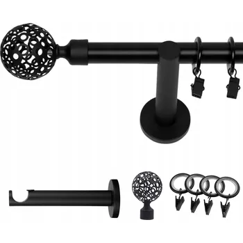 Garnýž GARNÝŽ JEDNOŘADÁ 180 CM 19 MM ČERNÁ MATNÁ MOON, TICHÉ KROUŽKY SE ŽABKAMI