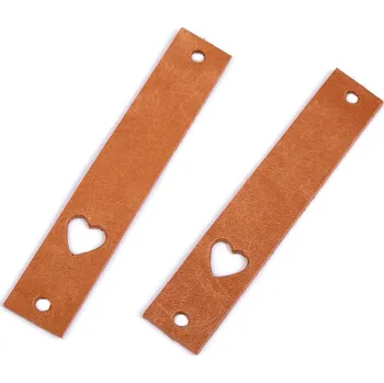 Kožený štítek srdce 12x70 mm, malé, 2 přírodní stř.