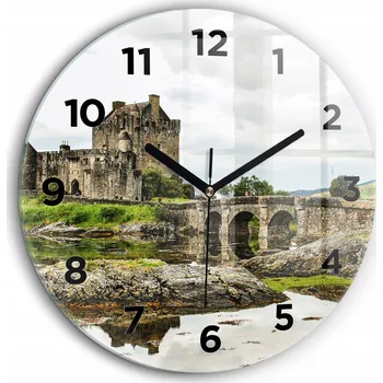 Hodiny Nástěnné Kulatý Skleněné Hodiny s motivem Zámek Eilean Donan Skotsko průměr 60 cm