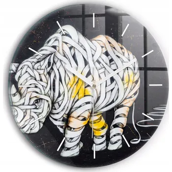 Hodiny Moderní skleněné nástěnné hodiny s potiskem Abstraktní nosorožec průměr 30 cm