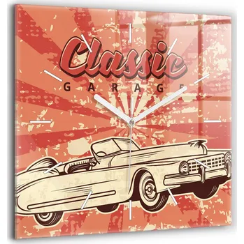 Hodiny Skleněné Tvrzené Hodiny Tiché Nástěnné Vintage Retro auto 60x60 cm