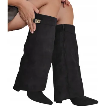 Dámské kozačky Dámské semišové kozačky s širokým svrškem černé ZY1212 - 39