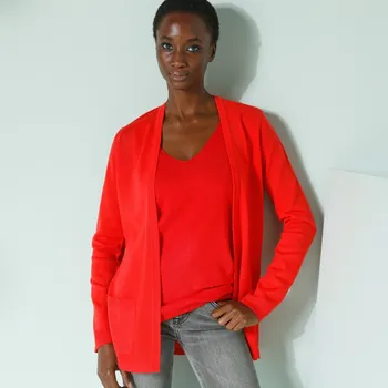 Dámský svetr Kardigan bez zapínání červená 34/36