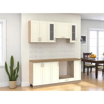 Kuchyňská linka Kuchyně SOLLON 180 cm, slonová kost lesk - II. jakost, POUZE OSOBNÍ ODBĚR +možnost VÝNOSU + vyzvednutí ZDARMA