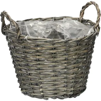 Obal na květináč Kulatý proutěný obal na květiny - tmavě hnědý, s igelitovou vložkou Barva: šedá