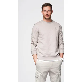 Pánské oblečení Pánská melanžová mikina s vyšitým logem - béžová V2 OM-SSNZ-0163 - M