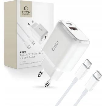 TECH-PROTECT C20W 2-PORT NABÍJEČKA PD20W/QC3.0 + KABEL TYPU C BÍLÁ
