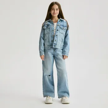 Reserved - Džíny s širokými nohavicemi a oděrkami - modrá - 345HN-05J - 345HN-05J-140