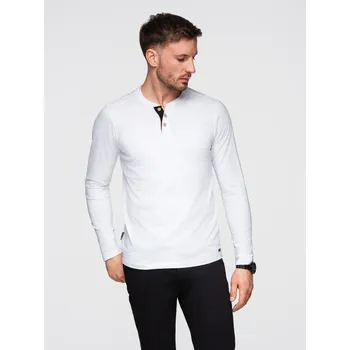 Pánské tričko Pánské tričko s dlouhým rukávem a knoflíky u výstřihu - bílé V10 OM-LSCL-0107 - XXL
