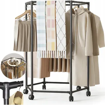 Věšák VĚŠÁK NA OBLEČENÍ ŠATNÍ STOJAN NA KOLEČKÁCH ŠESTIHRANNÝ OTOČNÝ MECHANISMUS 360°