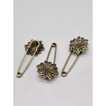 Brož Ozdobný spínací špendlík - Filigránová květina staromosazná staromosazná