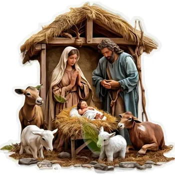 2D akrylová vánoční dekorace na stůl 20 x 20 cm Betlém Ježíšovo narození Kreslený tisk vánoční ozdoba dárek domácí dekorace