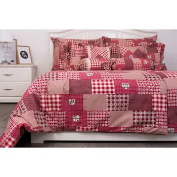 Povlečení Podpěrová s.r.o. Bavlněné povlečení ČERVENÝ PATCHWORK Velikost: 200x200 cm (1 ks), 70x90 cm (2 ks) ŠEV na peřině