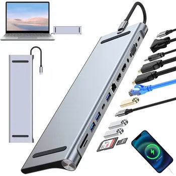 DOKOVACÍ STANICE 12v1 USB-C ADAPTÉR USB 3.0 USB 2.0 VGA HDMI 4K SD TF