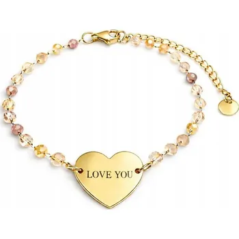 Náramek Dámský pozlacený náramek srdce z křemene ocel 316L gravírování