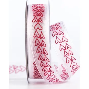 Stuha Stuha organzová ETERNITY 25mm x 2m (12,-Kč/m) (Stuha organzová, bílá, červený potisk, oboulící, s drátkem)