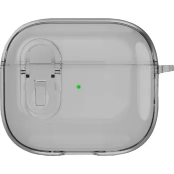 Pouzdro na mobilní telefon Transparentní obal se zapínáním a karabinou pro AirPods 4 - šedý